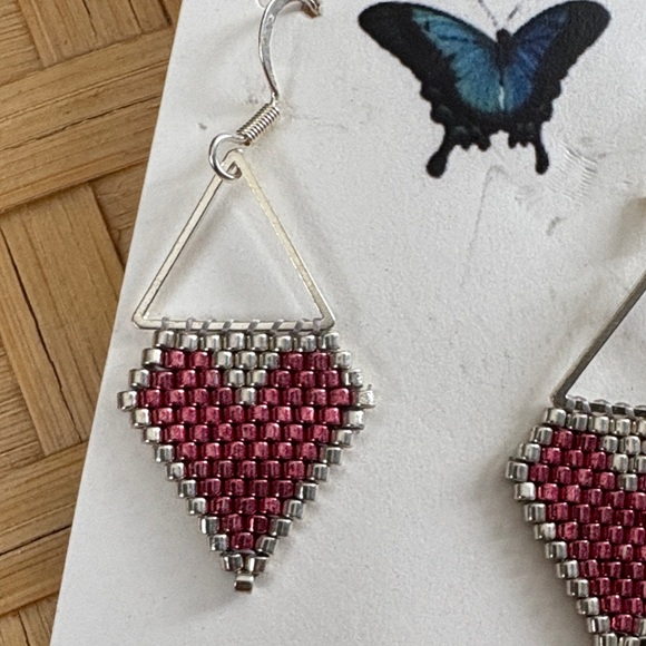 Handmade Pink Heart Earrings - Picture 3 of 4